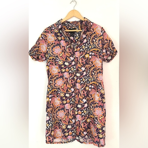 tahari 100% linen Floral Button-Up Dress - Picture 2 of 7